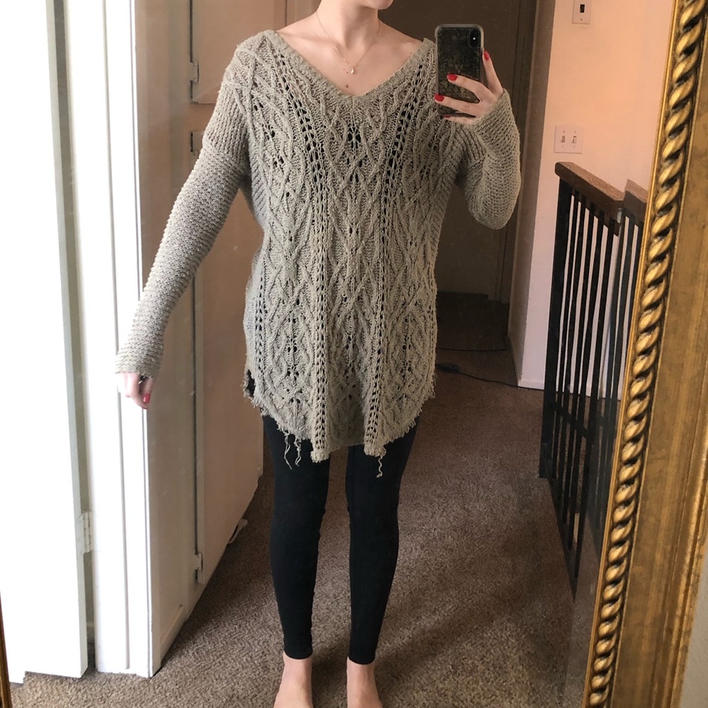 Free people tan cable knit sweater
